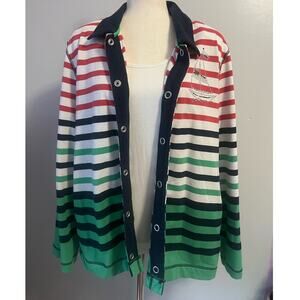 Striped Sailing Cardigan Collared Snap Button Rhinestone Sailboat size 16